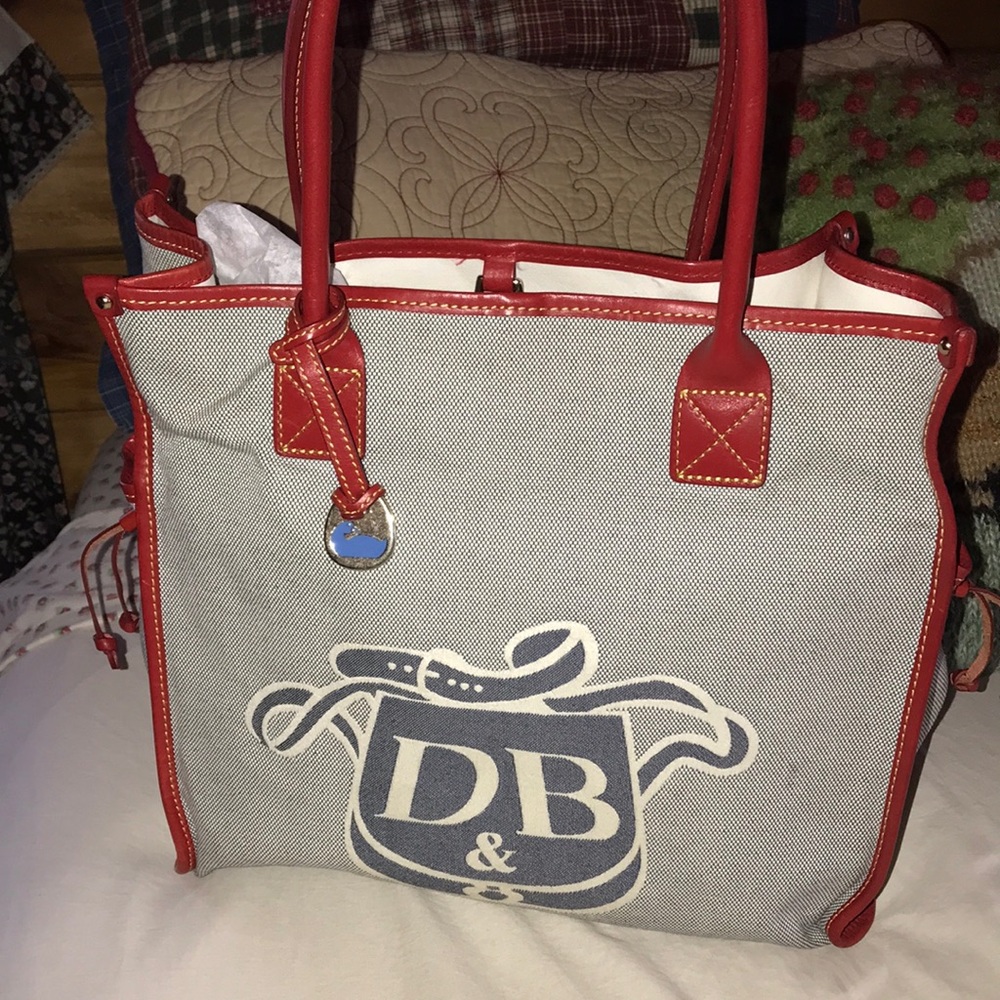 Dooney & Bourke Denim lt. blue / red leather trim TOTE